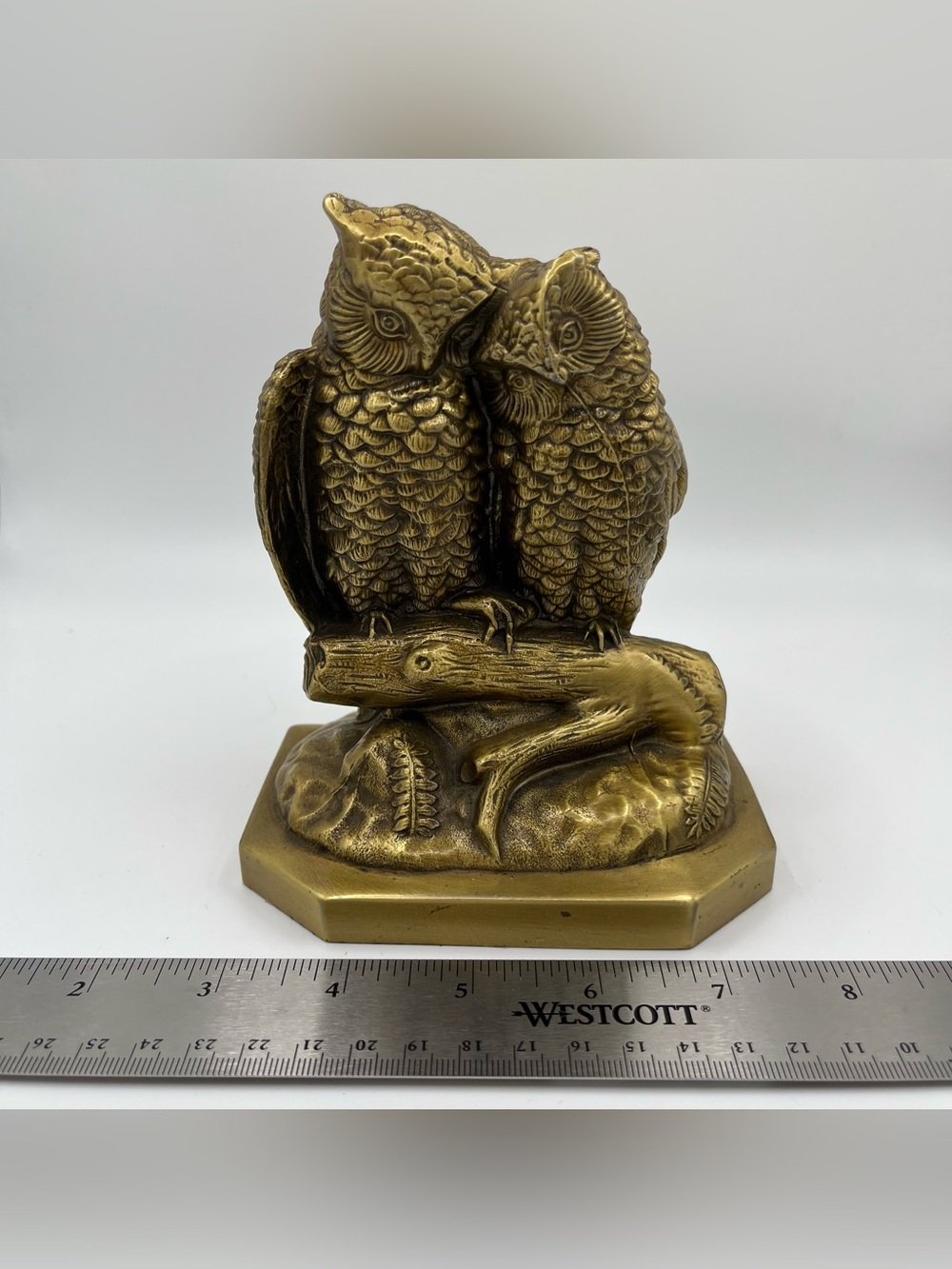 Vintage P.M. Craftsman Brass Loving Owls Bookend 4.75x6x3”; Heavy 3# - Picture 2 of 9